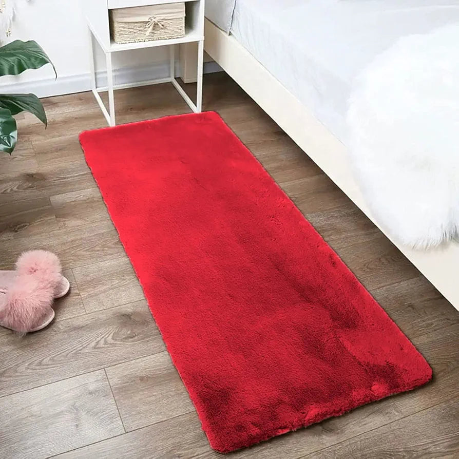 LUXE HOME INTERNATIONAL Ruffle Bath Runner Rabbit Fur 1000 Gsm Bathroom Door Foot Mats Anti Skid Water Absorbent Easy Machine Washable Rug For Entrance|Kitchen Floor|2 X 5 Ft|Maroon|Pack Of 1