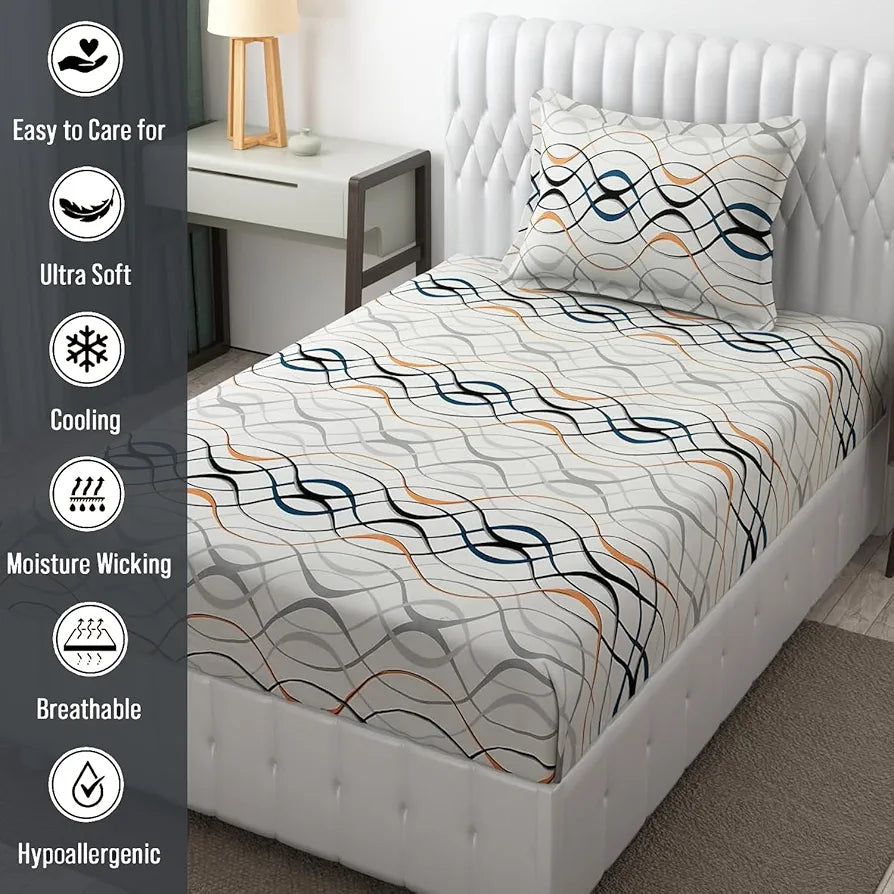 FRESH FROM LOOM Bedsheet Single Size,Microfiber Bed Sheet for Single Bed,Floral Design Bed Spread with 1 Pillow Covers,Wrinkle Free Hypo-Allergenic Bedsheets/Bedcover,144 TC