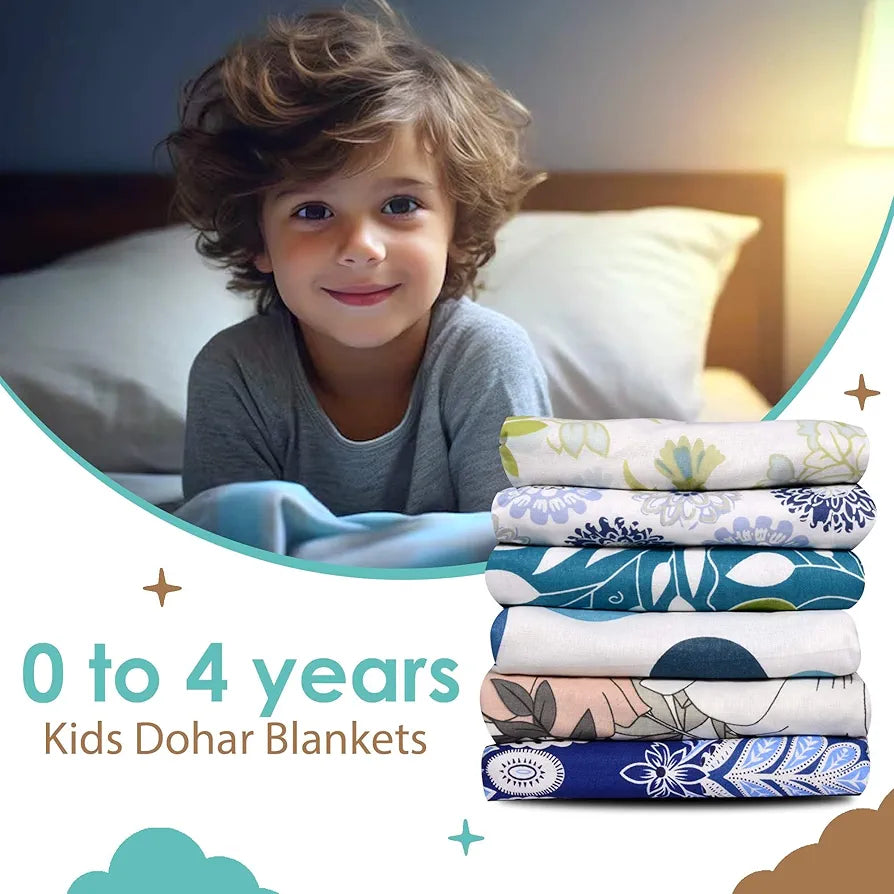 Divine Casa Floret 100% Cotton Single Kids Dohar | 120 GSM | Soft & Lightweight Throw Blanket | Cozy & Breathable Bedding | All-Season Comfort | 140 x 100 CM, Meadow Green