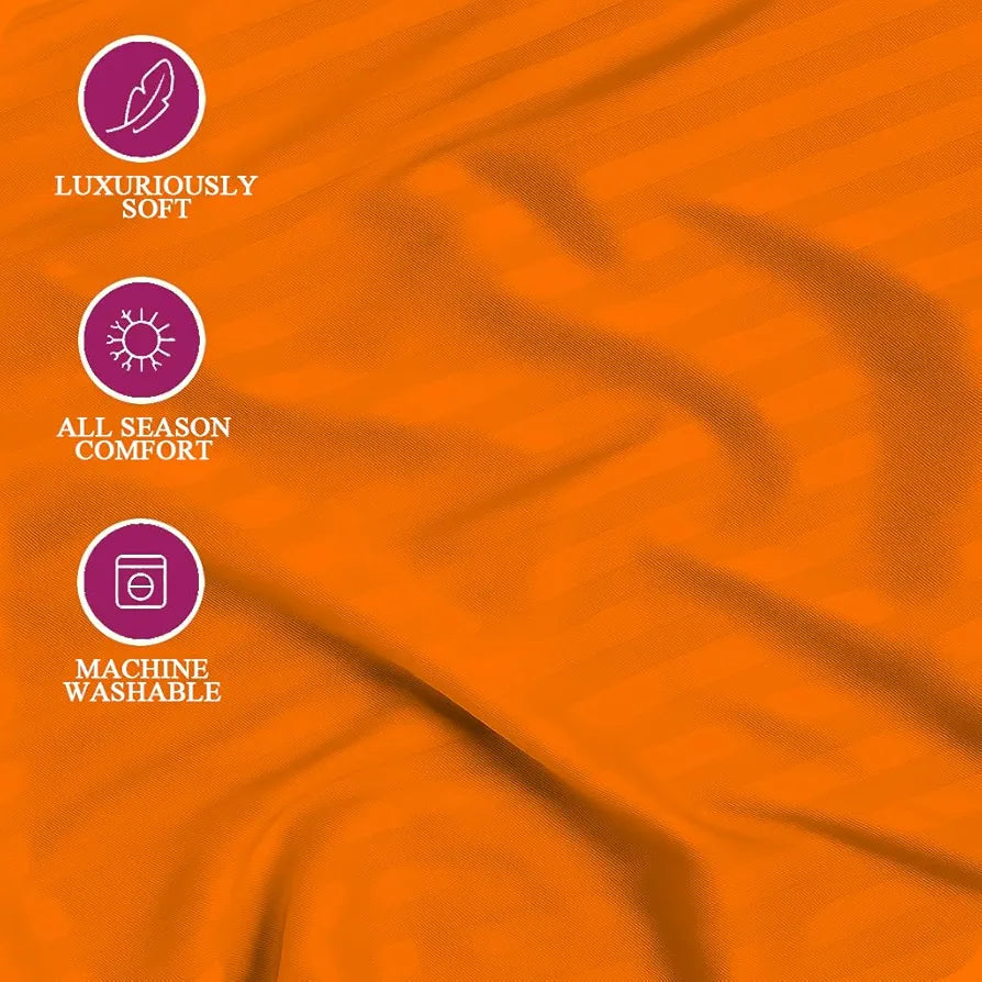 Trance Home Linen 100% Cotton 78x66 inch 200TC Satin Stripe Elastic Fitted Bedsheet | Daily Use Double Bed Fitted Bedspread with 2 Pillow Covers 