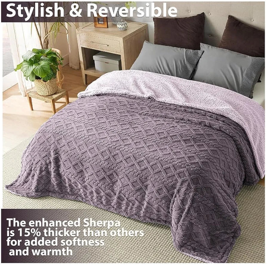 Flannel with Sherpa Luxurious Super Soft Fluffy Cozy Fuzzy Warm Reversible Single Bed Blanket for Winter 500GSM Blanket/Quilt Rajaai - Color- Levender, 220 x 150 Cm, Weight- 2kg