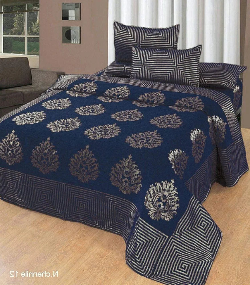 Fresh From Loom Chenille Velvet 500 TC Bedsheet , 1 Double Bed King Size Bedsheet with 2 Pillow Cover, Size - 90x100 Inch