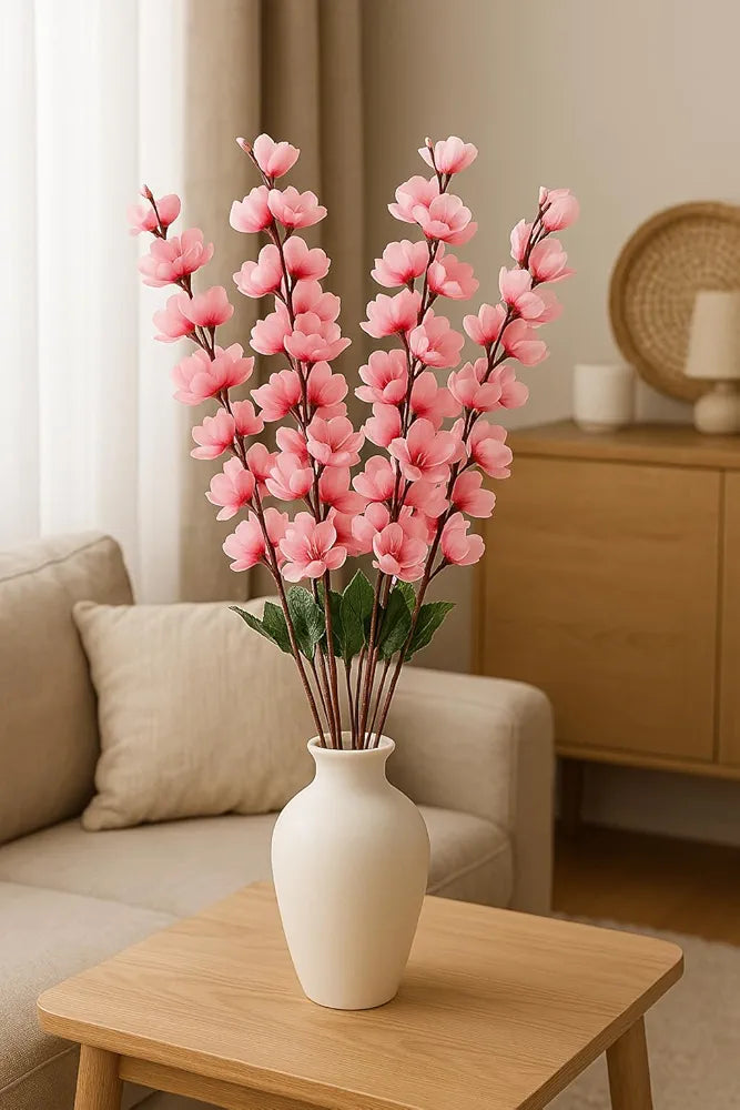ARTSY® Artificial Flowers Bunch for Decoration Cherry Blossom, Ideal for vase, Home, Office Decor, Gifts, Craft, Artificial Plants for Decoration, Without vase, babypink, 55 cm Height, Fabric