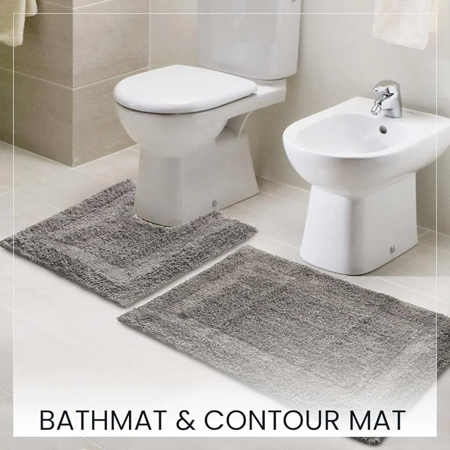 SASHAA WORLD Solid Anti Skid Bathmat and Contour Set 
