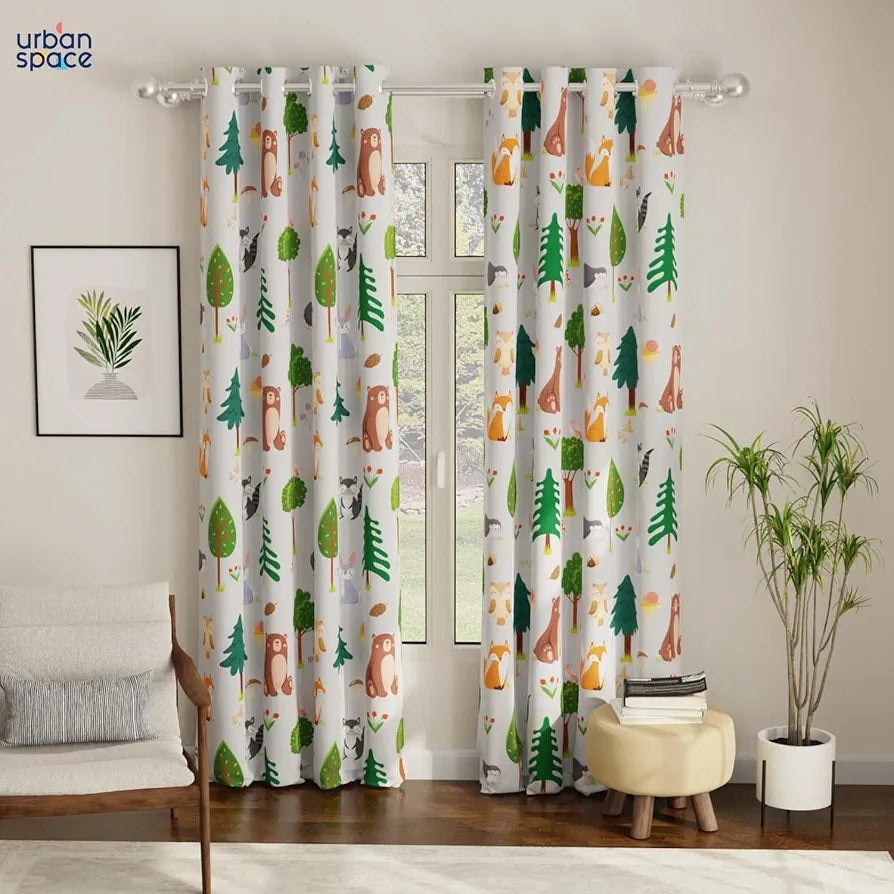 Urban Space Digital Printed Blackout Curtains for Door Bedroom, 80-85% Room Darkening Blackout Kids Decorative Curtains, 1 Piece Curtain with Eyelets and Tieback 