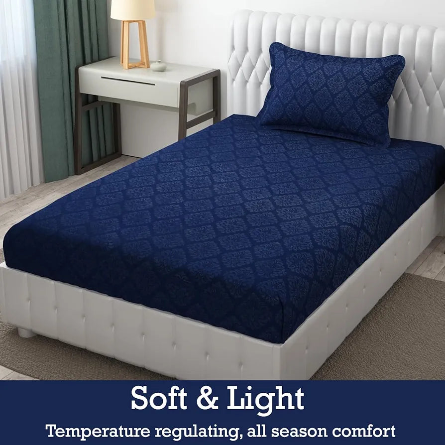 FRESH FROM LOOM Hypoallergenic Rotary Printed Double Bedsheet - Single Bedsheet, Microfiber, Wrinkle Free With 1 Pillow Covers , 144 TC