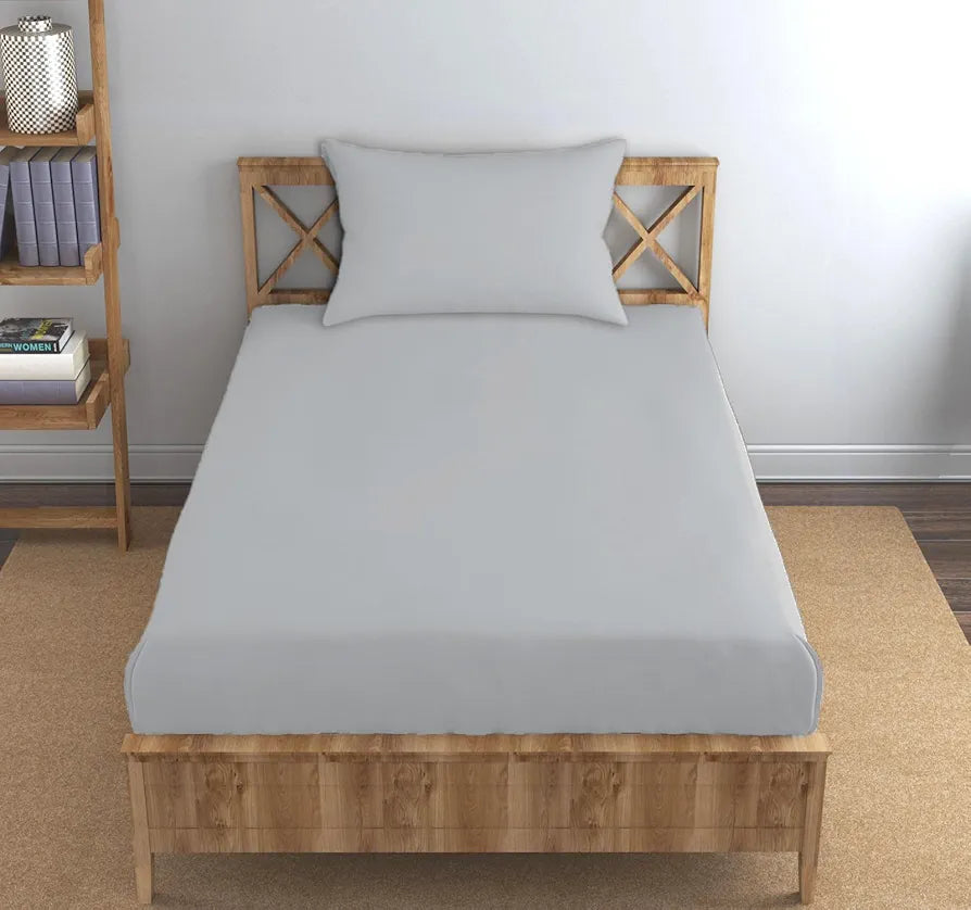 Trance Home Linen Premium 300 TC Pure 100% Cotton Single Size Fitted Bedsheet with 1 Pillow Cover 