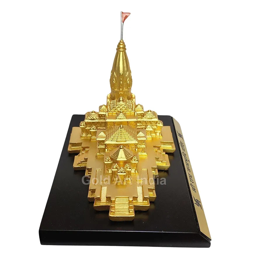 Gold Art India Ram Mandir Ayodhya Gold Plated Matte 24 Karat - Minature for Gifting, Puja Room, Office Desk, Home Decor 