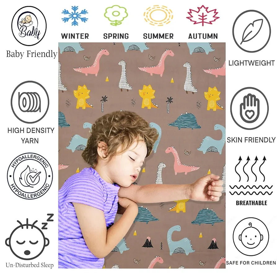 FRESH FROM LOOM Wrinkle Free Glace Animal Print Cotton Bedsheet for Kids with 2 Pillow Cover| Soft Skin Friendly | Anti Fade , 144 TC