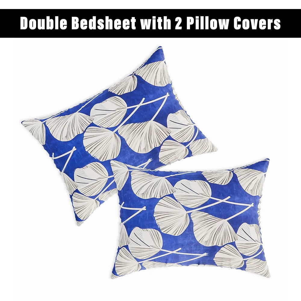 Kuber Industries Double Bedsheet | Bedsheet for Double Bed | Double Bedsheet with 2 Pillow Covers | Cotton Double Bed Sheet Set | Patta Double Bedsheet | 90x100 | Blue