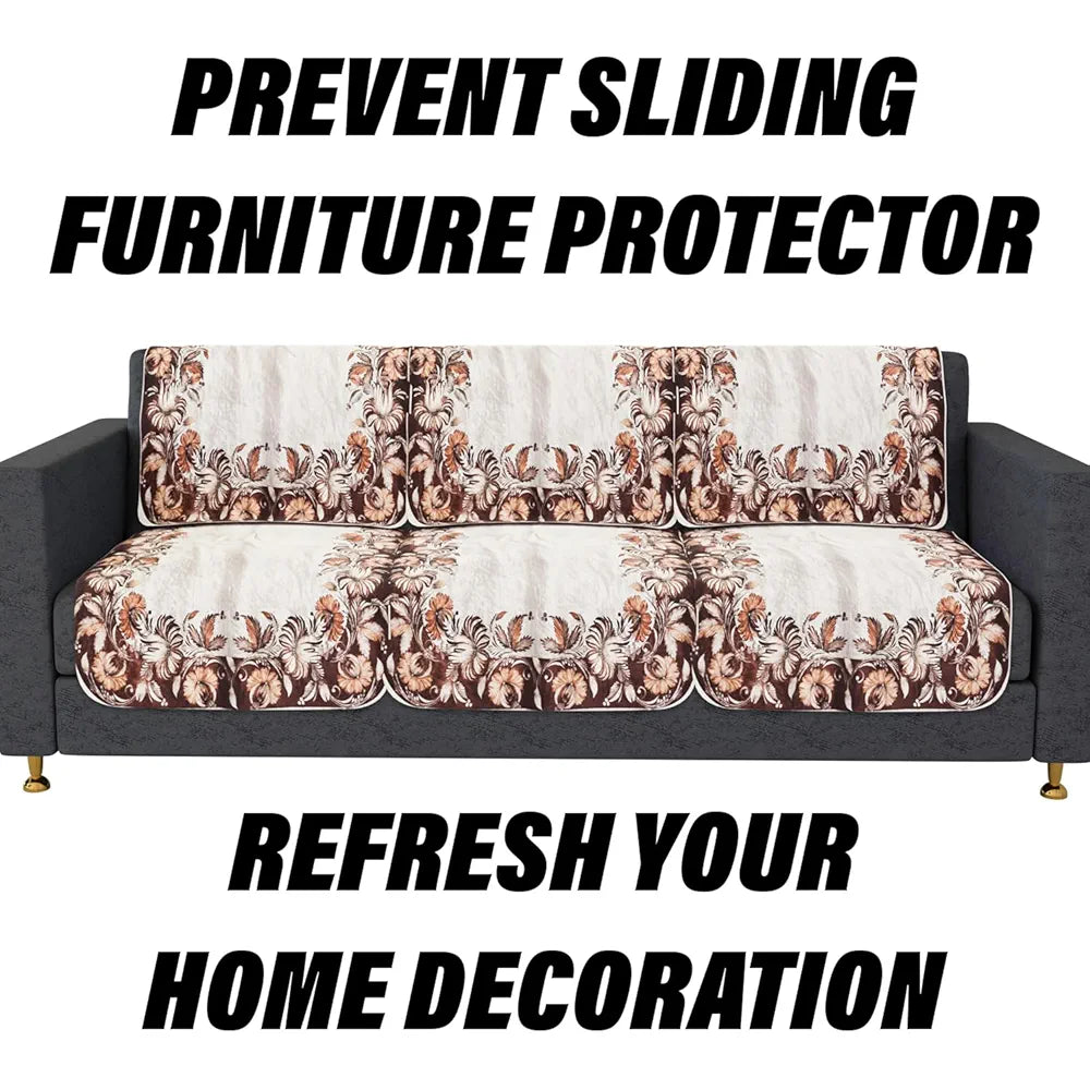 Kuber Industries Sofa Cover Set | Sofa Slip Cover Set | Brown Flower Sofa Cover | Velvet 5 Seater Couch Cover | Sofa Slipcover Set | Sofa Cover for Living Room | Cream