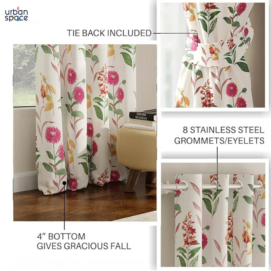 Urban Space Blackout Curtains 7 Ft Set of 2 for Door, Digital Printed Curtains with Eyelets, 80-85% Room Darkening Curtains for Living Room, Tieback Included 