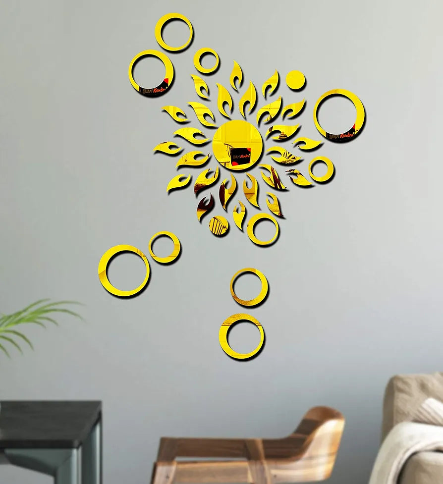 Bikri Kendra - Sun with Rings 12-3D Acrylic Mirror Wall Stickers - Premium Collection 