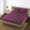 Trance Home Linen 100% Cotton 78x60 inch Queen Elastic Fitted Bedsheet 400TC Premium Queen Double Bed Size with 2 Pillow Covers Colour Plum