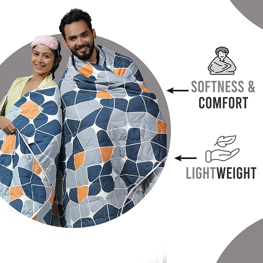 Divine Casa Microfiber 150 GSM Reversible Double Bed Comforter | Ultra Soft & Lightweight Blanket | Cozy & Breathable for All-Weather | 254 x 230 CM, Blue-Grey and Orange