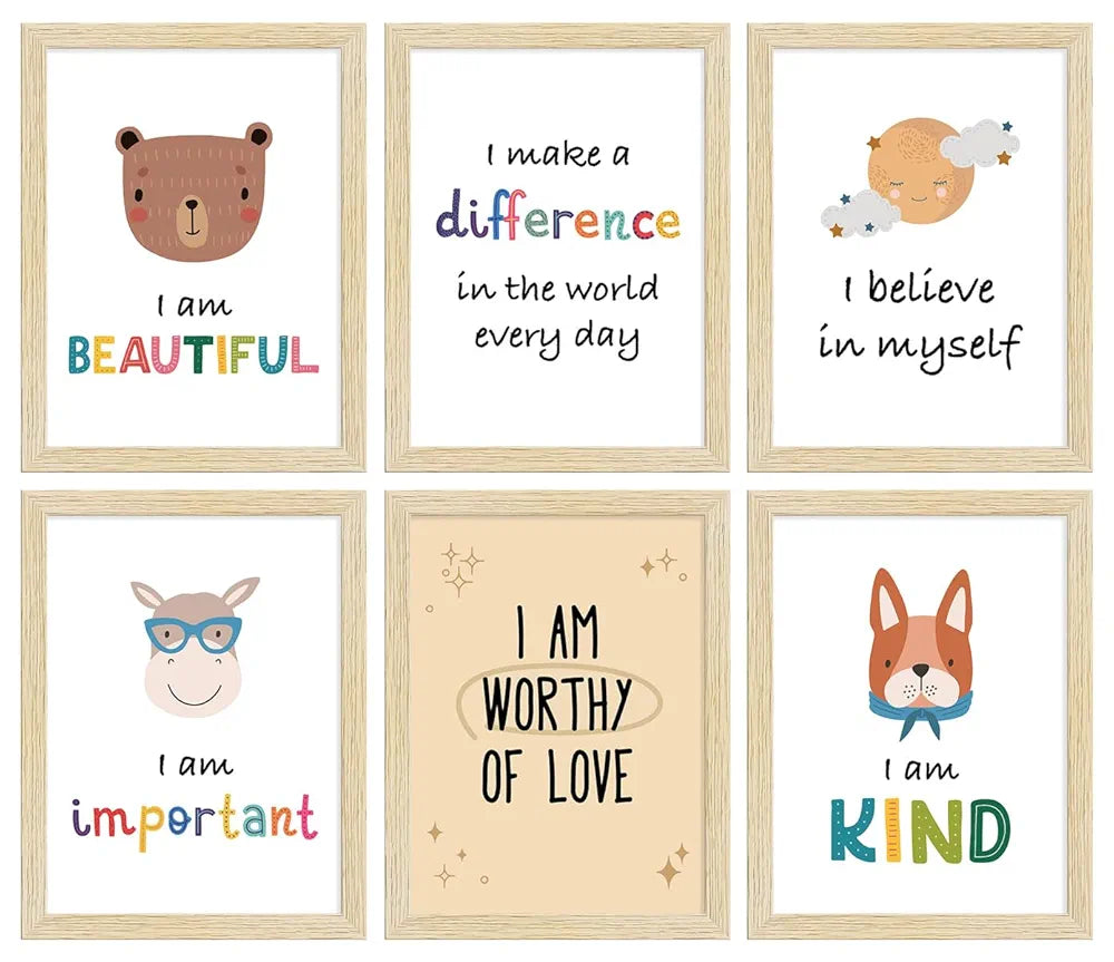 ArtX Paper Motivational Quotes Wall Posters For Kids Room Decoration, Cartoon Animals Wall Frame, A4 Size, Multicolor, Synthetic Wood, Set Of 6