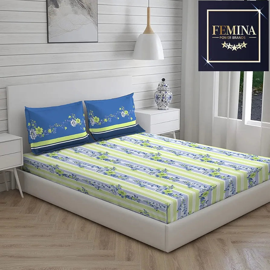 Layers Pavia 100% Cotton Bedsheet Set for All Seasons - Lightweight, Moisture Absorbent, Machine Washable & Easy to Care - Gift for Housewarming & More - 104 TC - Queen Size 