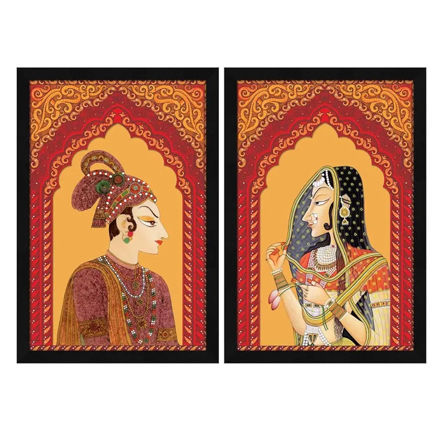 ArtX Traditional Bani Thani and Banna Painting, Multicolor, 12.5 X 18.5 inches, Indian, Set of 2