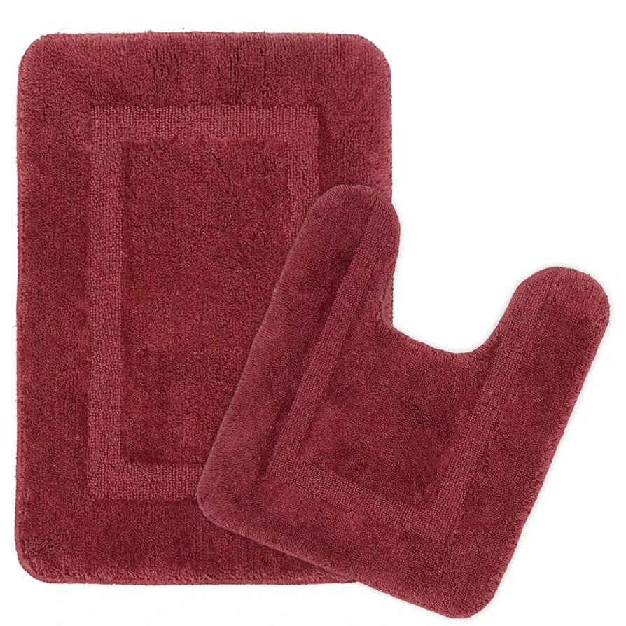 Saral Home Cotton Anti Slip Bathmat Set with Contour | Soft & Super Absorbent Mats for Shower | Washable, Non-Slip & Quick-Drying Mats for Home/Kitchen/Office | Pack of 2 