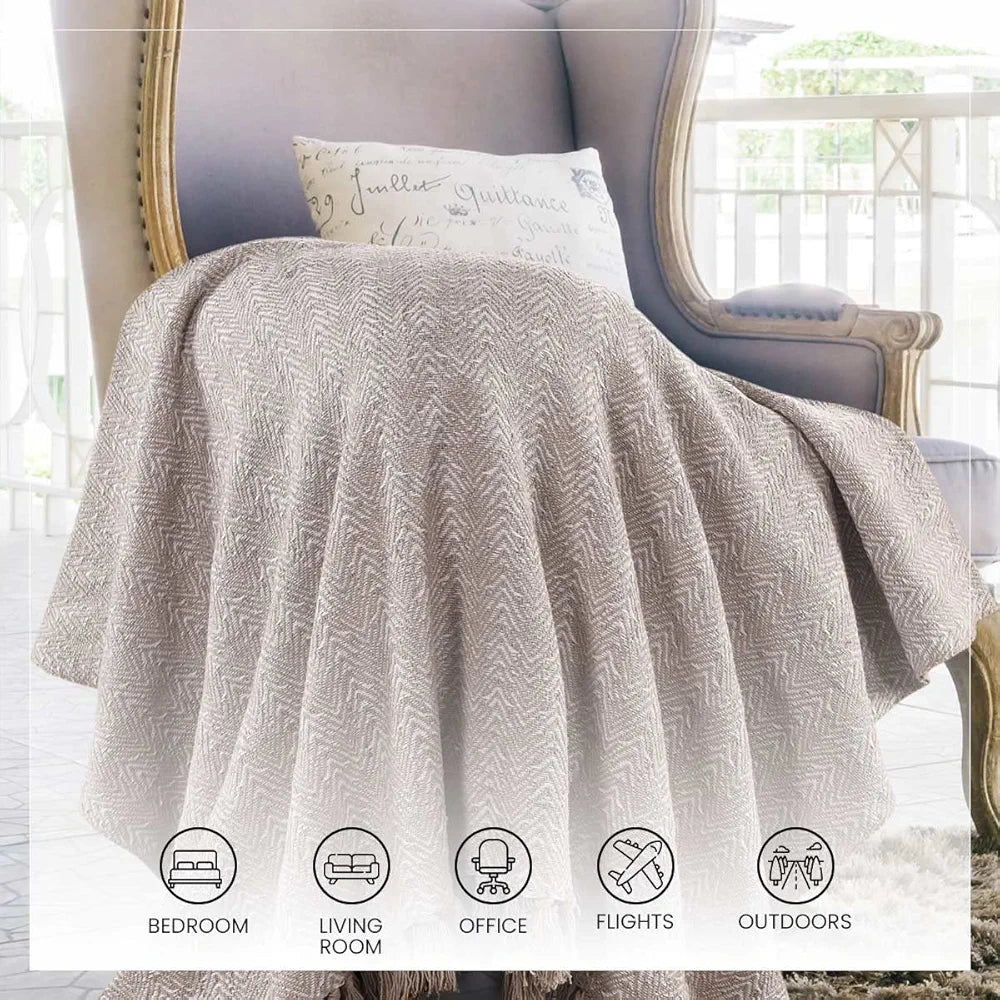 SASHAA WORLD Soft Herringbone Throw Blanket | Used Both Indoor and Outdoor |Blanket for Living Room, Sofa, Bed & Chair | Grey Throw Blanket| Pack of 1, 180 x130 cm