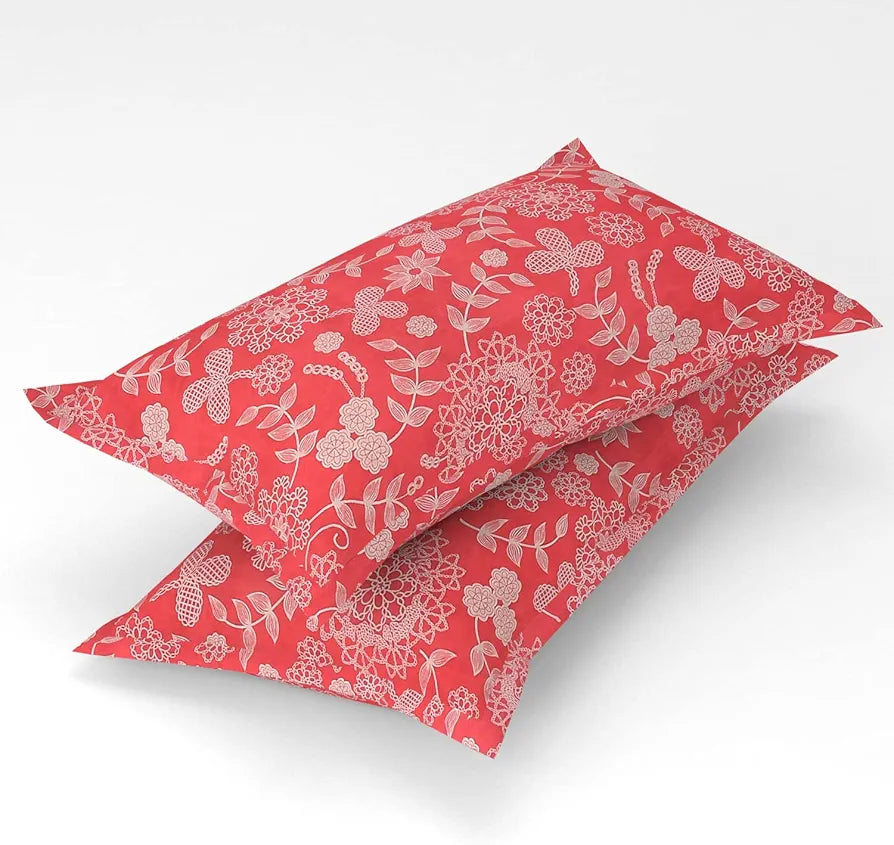 HOMEKART 100% Microfiber bedsheet for Double Bed with 2 Pillow Covers Breathable | Wrinklefree and Soft Touch 144 TC Pattren Floral Pink and White| TC - 144