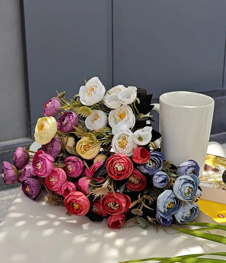 SATYAM KRAFT 2 Pcs Artificial Rose Flower Sticks | Decorative Items for Home Decor, Room, Living Room, Table Centerpiece, Balcony, Office | Perfect for Wedding, Birthday, Enagagement 