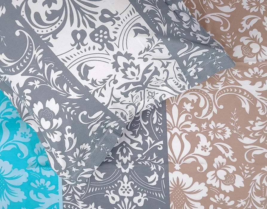Divine Casa 100% Cotton 144 TC King Size Bedsheet with 2 Pillow Covers | 270 by 270 cm | Grey & Blue | Floral