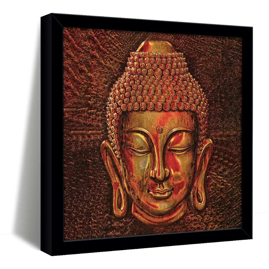 ArtX Golden Buddha Big Canvas Painting For Living Room With Frame, Multicolour, Square, 24.0 x 24.0 inch, 2x2 Feet, Set Of 1