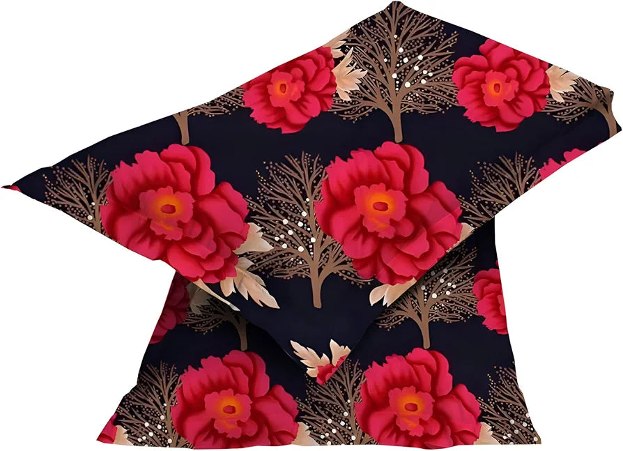 STARNSTYLE Polycotton 220 TC Floral Printed King Size Double Bedsheet with 2 Pillow Covers,  Blue Red