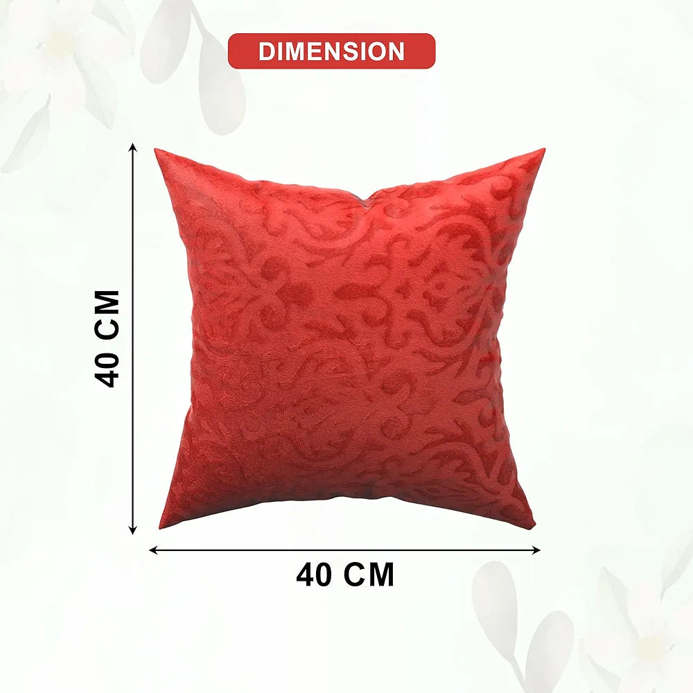 Kuber Industries Set of 5  Washable & Removable Velvet Sofa Pillow Covers with Zip | Soft Sofa Cushion Covers for Home & Bedroom Interiors | Floral Design - Red