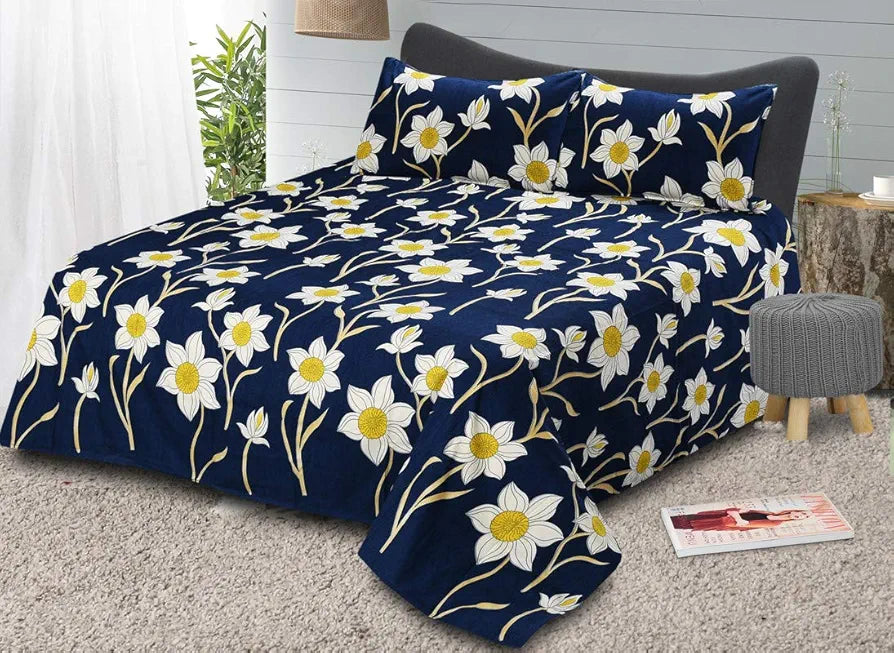 FRESH FROM LOOM 144 TC Hypo-Allergenic Microfiber King Bedsheet for Double Bed|Wrinkle Free Floral Design Bed Spread|2 Pillow Covers|Bedsheets/Bedcover 