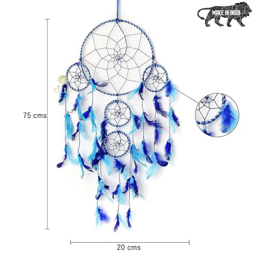 DULI Dream Catcher Traditional Indian Dreamcatcher Wall Art for Bedrooms, Home Wall, Hanging Design, Height 75 cm ,Metal, Feathers Dreamcatcher 
