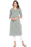 Janasya Women's Pure Cotton Straight Kurta Grey