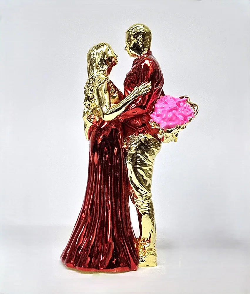 Gold Art India Romantic Couple Figurine Gold-Plated with Red Dress – 6 Inch | Love Couple Idol for Valentine, Anniversary, Birthday Gift | Home & Office Décor Showpiece