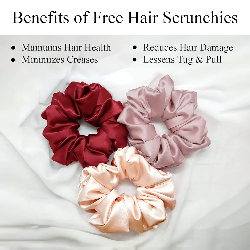 Cloth Fusion Satin Pillow Cover Set of 2 for Hair and Skin Care, Perfect Pillow case with 3 Satin Soft Scrunchies for Women 
