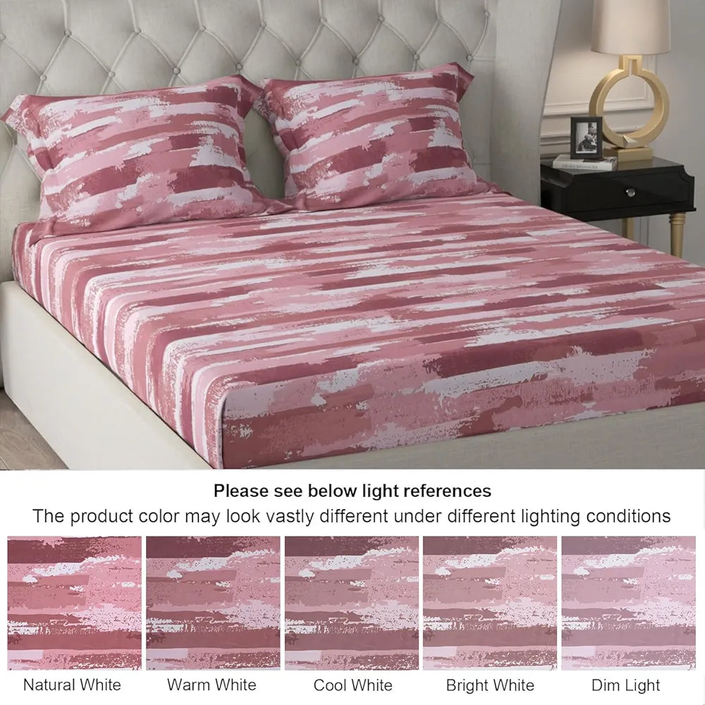 Cloth Fusion 186tc Glace Cotton Elastic Fitted Bedsheet for Double Bed King Size with 2 Pillow Covers, Soft Wrinkle Free Elastic Bedsheets for King Size Bed 