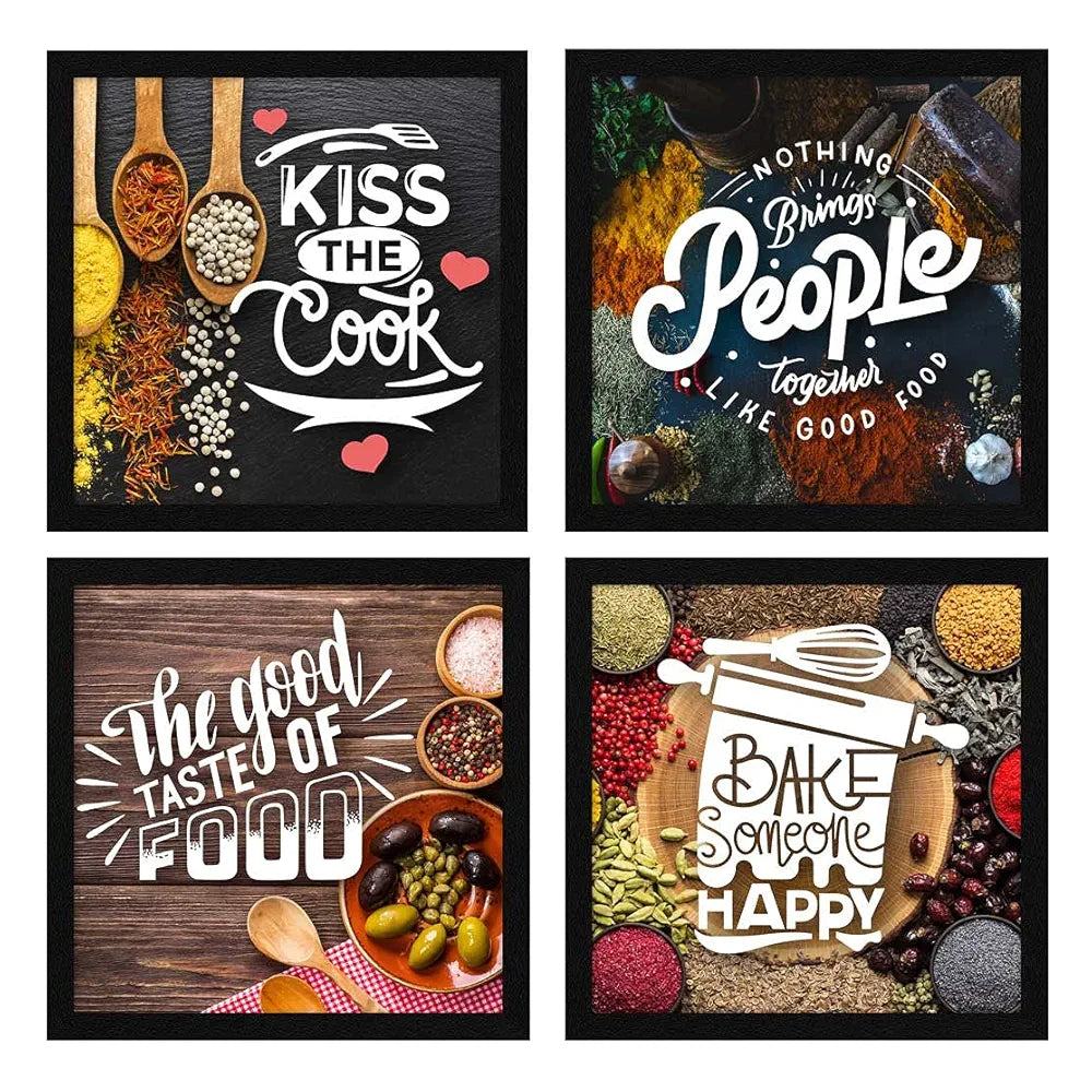 ArtX Kitchen Spices Motivational Funny Quotes, Wall Art Painting Framed Posters, 20 X 20 inches, 10.0 X 10.0 inches Each, Multicolor, Synthetic Wood, Set of 4 