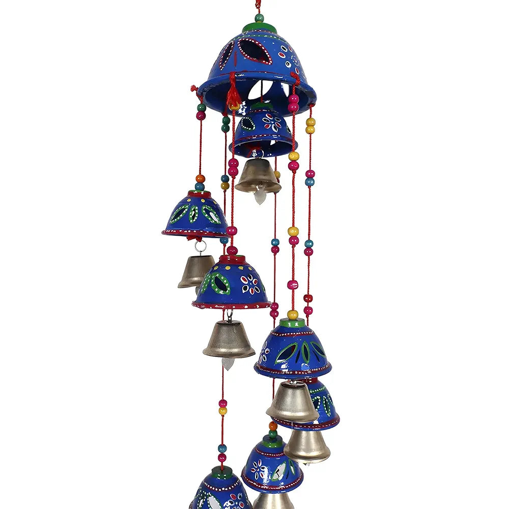 Kuber Industries Plastic Rajasthani Design Handcrafted Hanging Windchimes|Latkan with 8 Bells for Home Décor & Positive Energy 