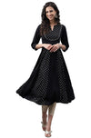 Janasya Women's Black Crepe Foil Printed Anarkali Kurta