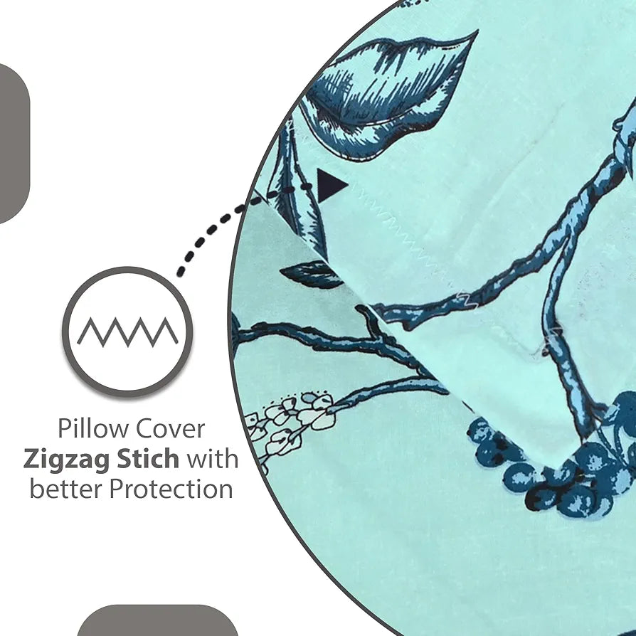 Divine Casa Bedsheet for Single Size Bed 144 TC Cotton Bedsheet for Single Size Bed with 1 Pillow Cover  Floral Frost Blue Cotton Bedsheet