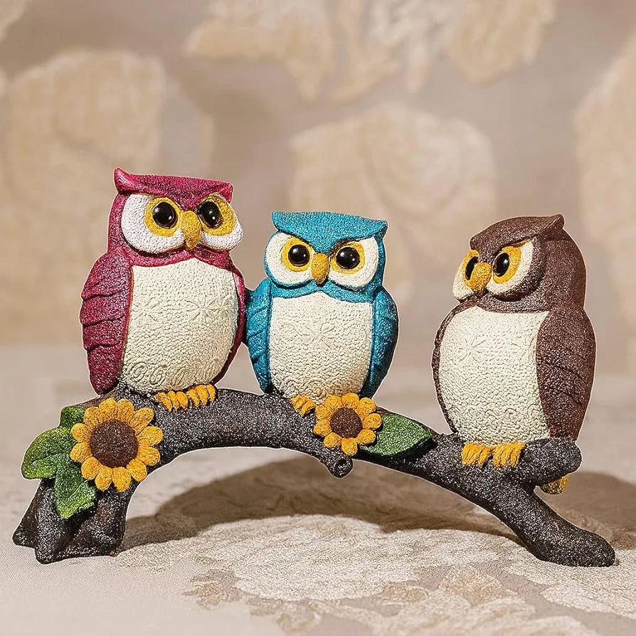Xtore Beautiful Resin Owl Family Decorative Statue for Home Decor 