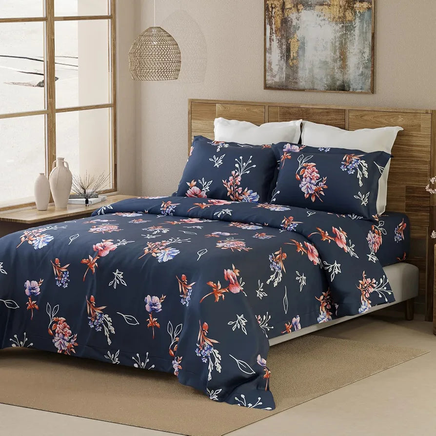 Emaline 100% Cotton Double Bedsheet Set  | 1 Double Cotton Bedsheet & 2 Pillow Covers | Breathable & Anti-Wrinkle | 144 TC | 