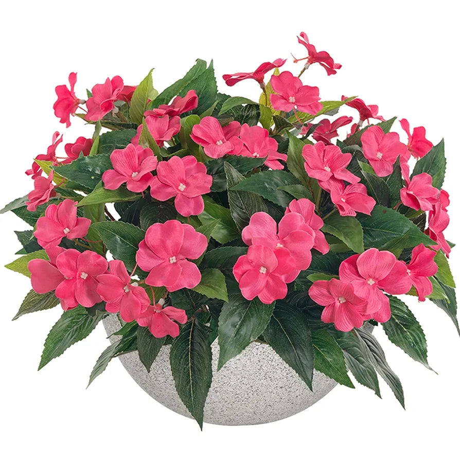 Uqueeten Artificial Impatiens Bouquet Flower Garden Bonsai Decoration Silk Impatiens Bouquet flowers for Outside Outdoor Planters