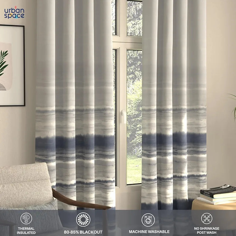 Urban Space Blackout Curtains 7 Feet Set of 2 for Door, 80-85% Light Blocking Curtains for Living Room, Digital Printed Curtains with Eyelets, Tieback Included 