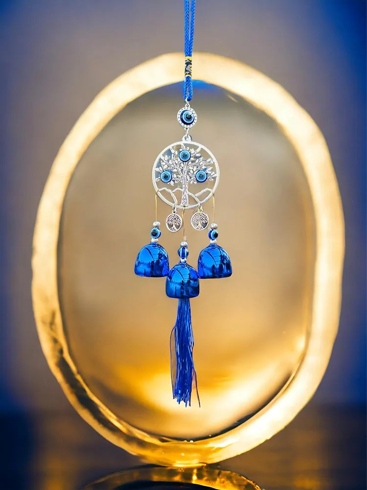WARMINGO DE Evil Eye Wind Chime 3 Bells for Home & Office - Brings Positive Vibes & Removes Negative Energy | Evil Eye Wind Chime | Evil Eye Tree 3 Bells