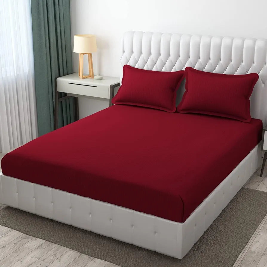 FRESH FROM LOOM Microfiber Wrinkle Resistant|Soft Skin Safe|Breathable Queen Size Flat Solid Bedsheets|Hotel & Home|Double Bedsheet Set With 2 Pillow Covers 144 TC 