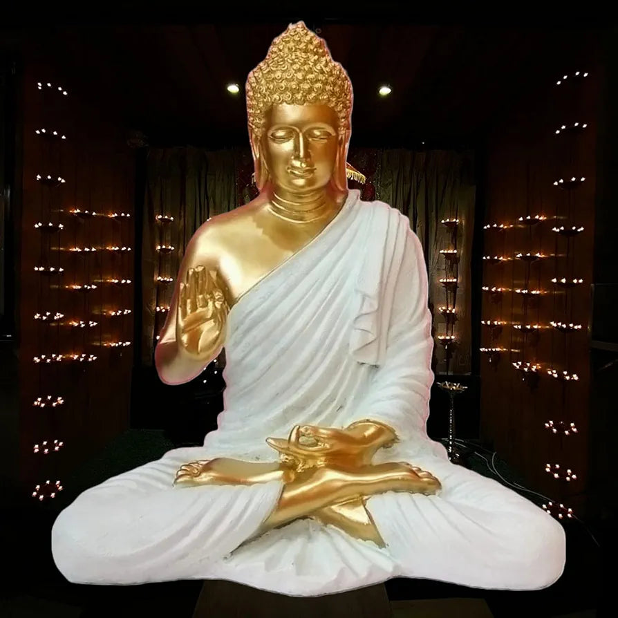 ALILA Big Size Meditating Golden White Buddha Idol Statue Showpiece for Home Garden Living Room Decor Decoration Gift Gifting Items, 14 inches / 35cm / 1 Feet, Idol