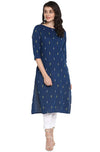 Janasya Women's Blue Cotton Kurta