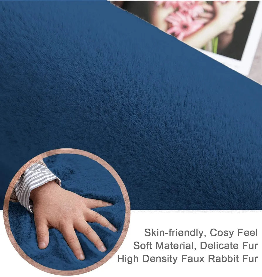 LUXE HOME INTERNATIONAL Ruffle Bath Mat Rabbit Fur 1000 GSM Bathroom Door Rectangular Foot Mats Anti Skid Water Absorbent Easy Machine Washable Rug for Entrance|Kitchen Floor|45X75 Cm|Teal|Pack of 1