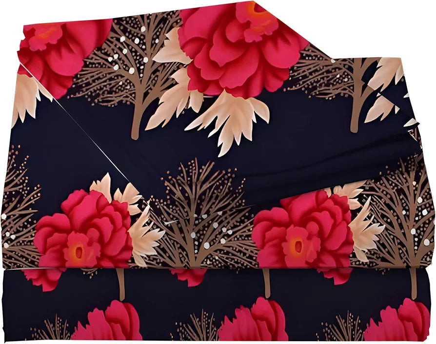 STARNSTYLE Polycotton 220 TC Floral Printed King Size Double Bedsheet with 2 Pillow Covers,  Blue Red